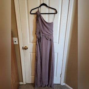 Lush Soft Lilac Violet Ruffle Long Gown with Slit and Train Size M